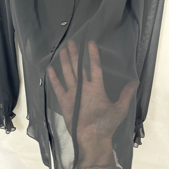 NEW Black Sheer Long Sleeve Button Down Shirt Ruffle Whimsigoth Goth Size 4 - Picture 6 of 8